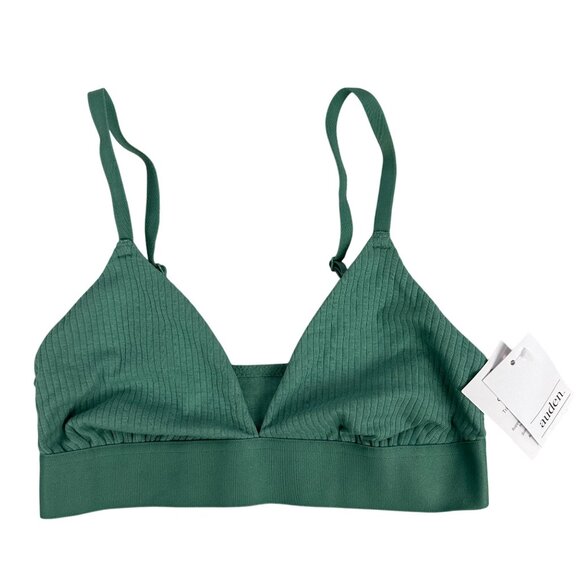 Auden Unlined Triangle Bralette XS Forest Green Adjustable Straps Ribbed - Picture 1 of 14